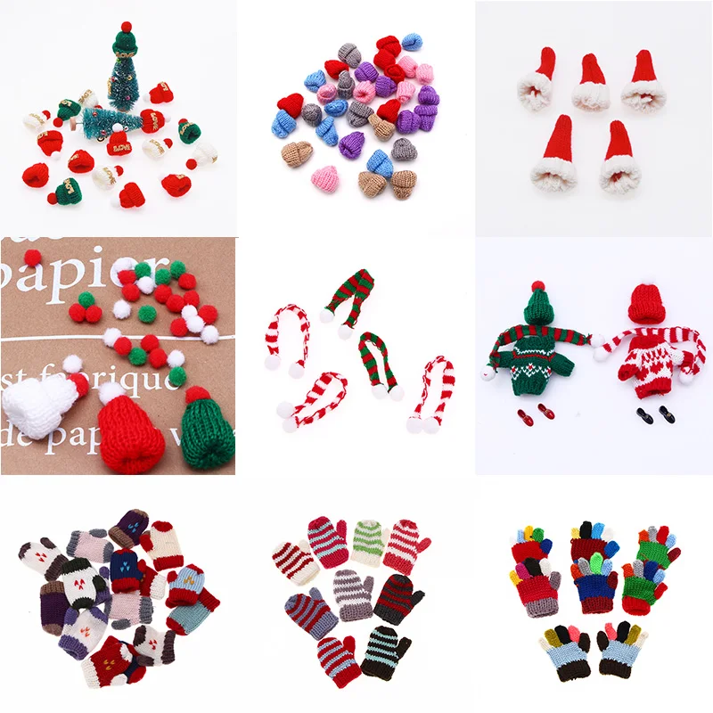 

Mini Pompon LOVE Knitting Hat Small Santa Claus Cap Xmas Party Scarf Accessory Doll Costume Christmas Tree Miniature Ornaments