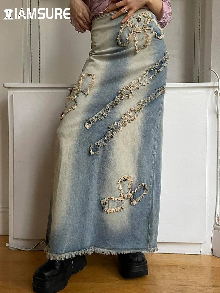 IAMSURE Casual Streetwear Distressed Denim Long Skirt Vintage Slim High Waisted Maxi Skirts Women 2023 Spring Autumn Ladies
IAMSURE Casual Streetwear Distressed Denim Long Skirt Vintage Slim High Waisted Maxi Skirts Women 2023 Spring Autumn Ladies