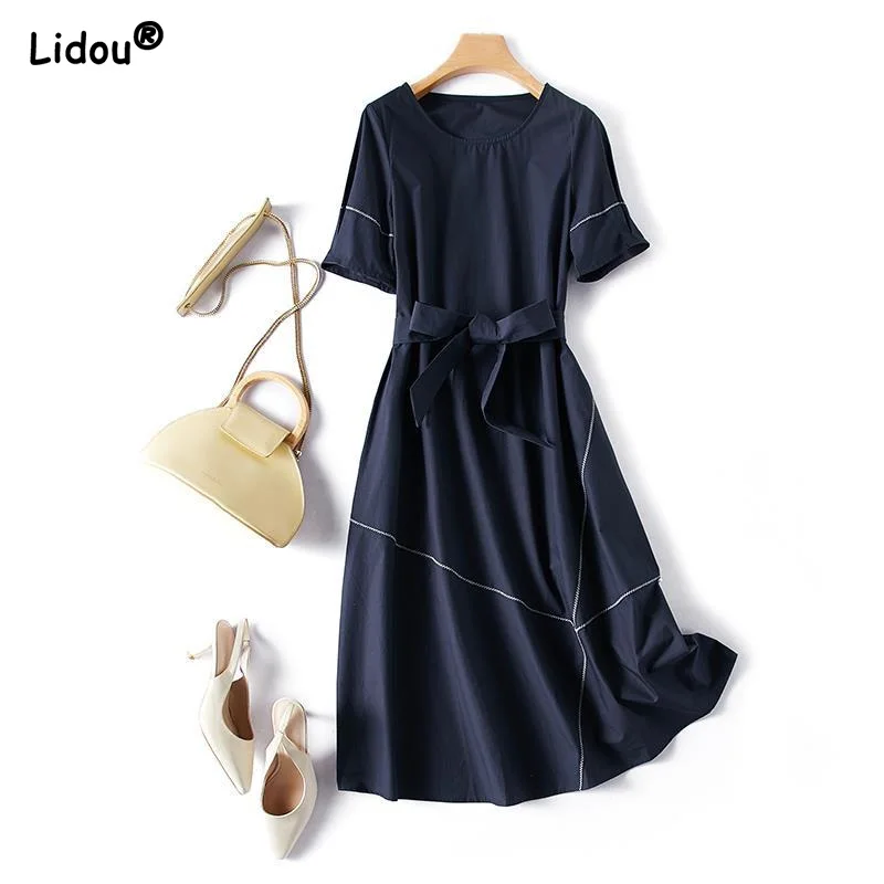 Lady Elegant Fashion O-neck Short Sleeve A-LINE Dress Summer New Belt Knee-length Pullover Slender Popularity Women's Clothing
Lady Elegant Fashion O-neck Short Sleeve A-LINE Dress Summer New Belt Knee-length Pullover Slender Popularity Women's Clothing