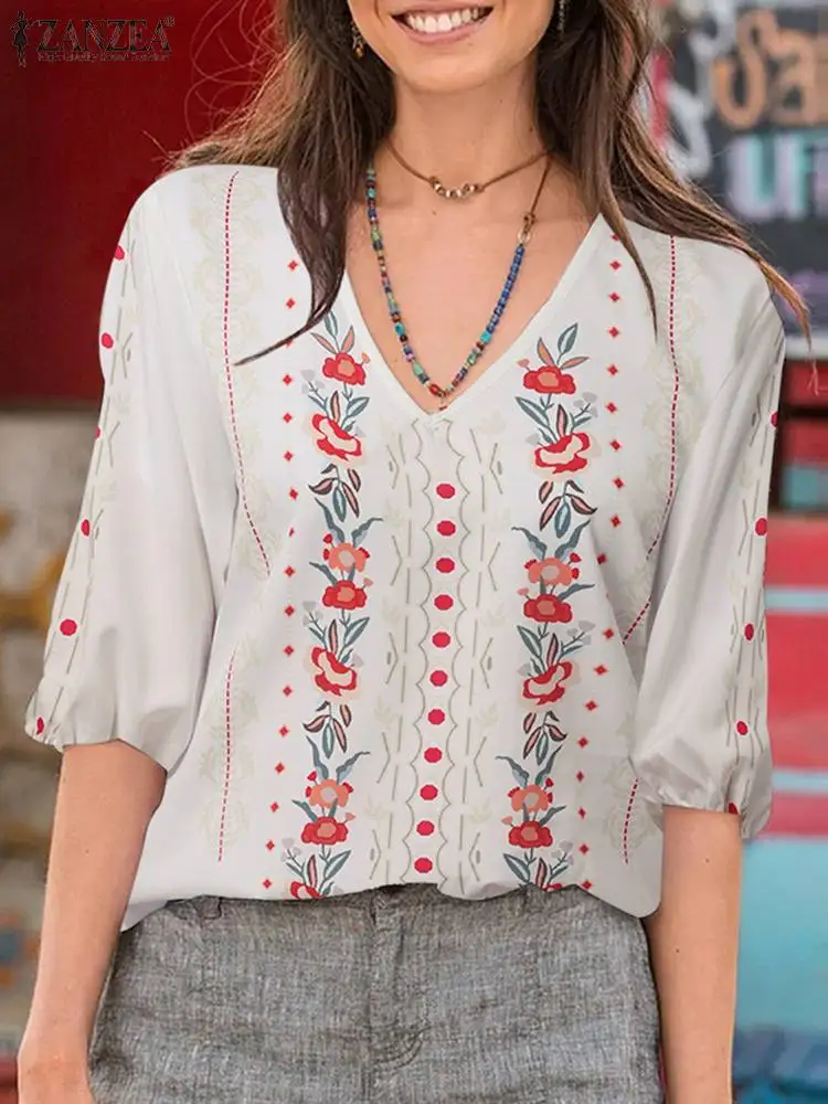 Women Summer V Neck 3/4 Sleeve Holiday Shirt ZANZEA 2022 Bohemian Floral Printed Blouse Casual Beach Blusas Female Tops Chemise
Women Summer V Neck 3/4 Sleeve Holiday Shirt ZANZEA 2022 Bohemian Floral Printed Blouse Casual Beach Blusas Female Tops Chemise