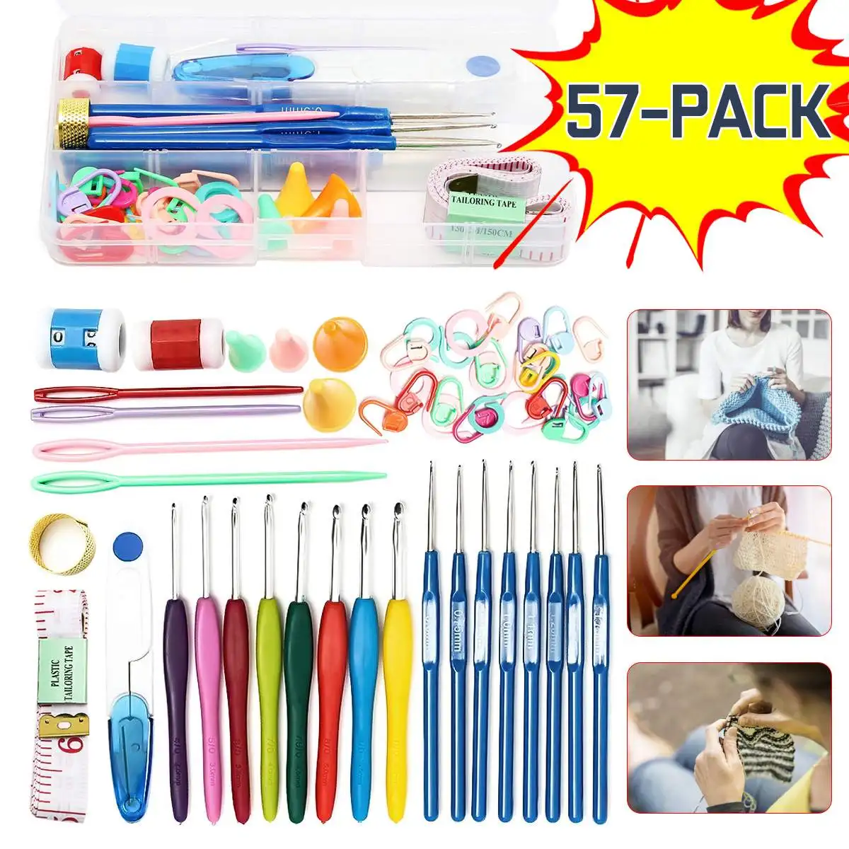 Portable 57Pcs Crochet Hooks Tools 16 Sizes Knitting Needles Stitches Knit Weave Craft Yarn Set Sewing Accessories Tool
Portable 57Pcs Crochet Hooks Tools 16 Sizes Knitting Needles Stitches Knit Weave Craft Yarn Set Sewing Accessories Tool