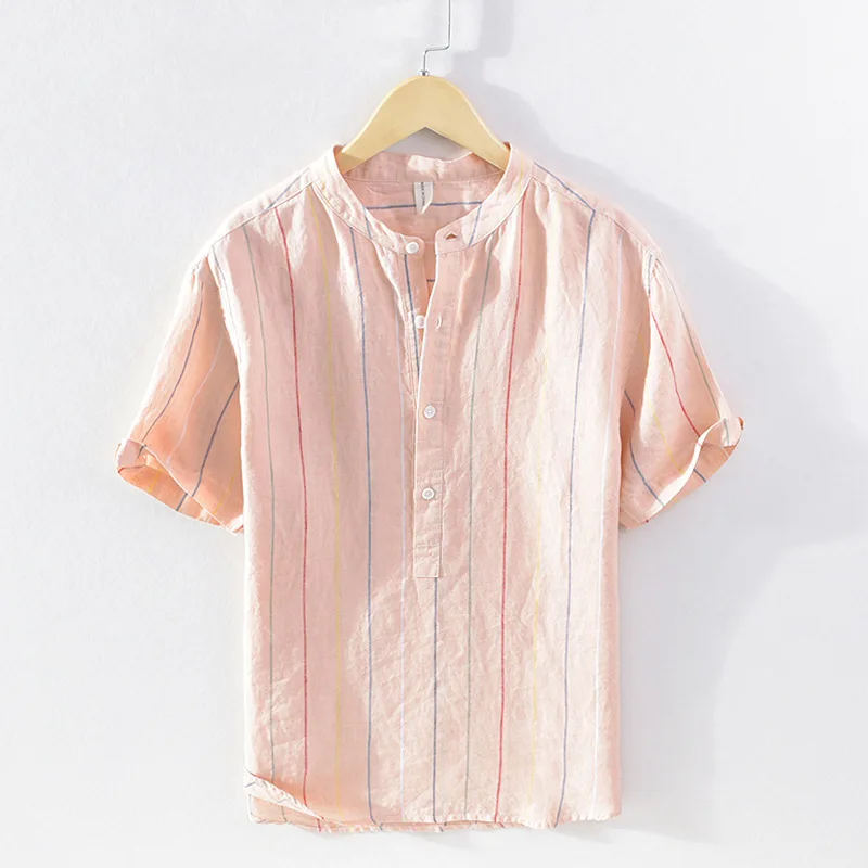 2022 Men's New Linen Yarn-Dyed Striped Short-Sleeved Shirt Youth Summer Stand Collar Pullover Casual Shirt
2022 Men's New Linen Yarn-Dyed Striped Short-Sleeved Shirt Youth Summer Stand Collar Pullover Casual Shirt