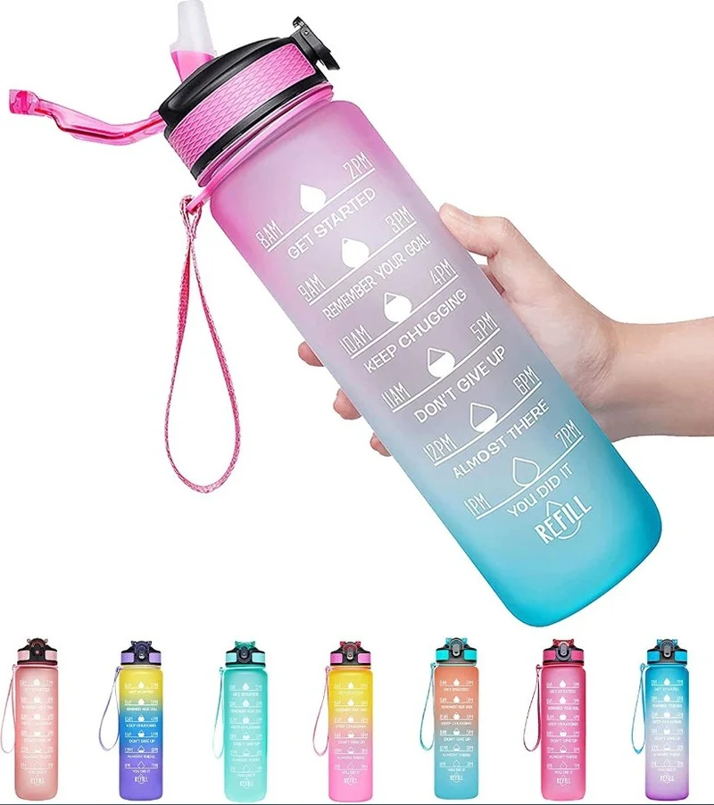 New Cute Gradient Color Water Bottle 1000ml Large Cup Time Marker Fitness Sport Shaker Outdoor Travel Frosted Water Bottle
New Cute Gradient Color Water Bottle 1000ml Large Cup Time Marker Fitness Sport Shaker Outdoor Travel Frosted Water Bottle