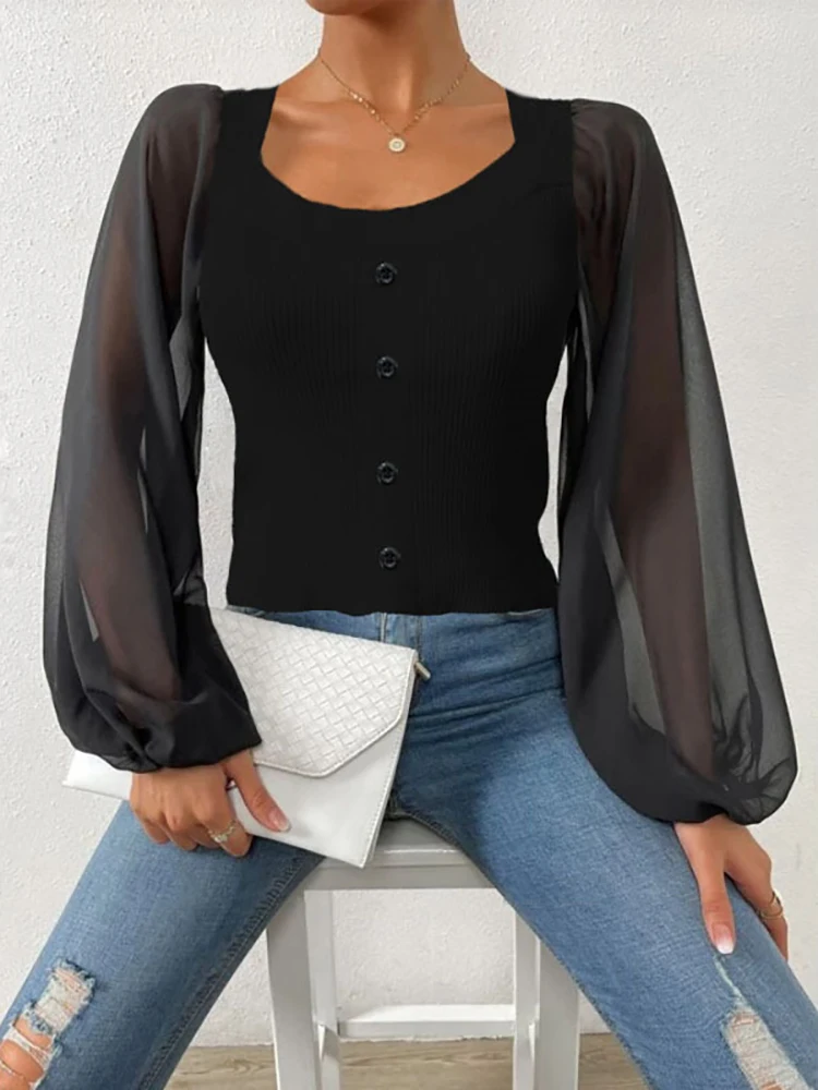 Sexy Slim Women Chiffon Long Sleeve Blouses Shirts Casual Chic Patchwork Blusas Summer Elegant Square Collar Knitted Button Tops
Sexy Slim Women Chiffon Long Sleeve Blouses Shirts Casual Chic Patchwork Blusas Summer Elegant Square Collar Knitted Button Tops