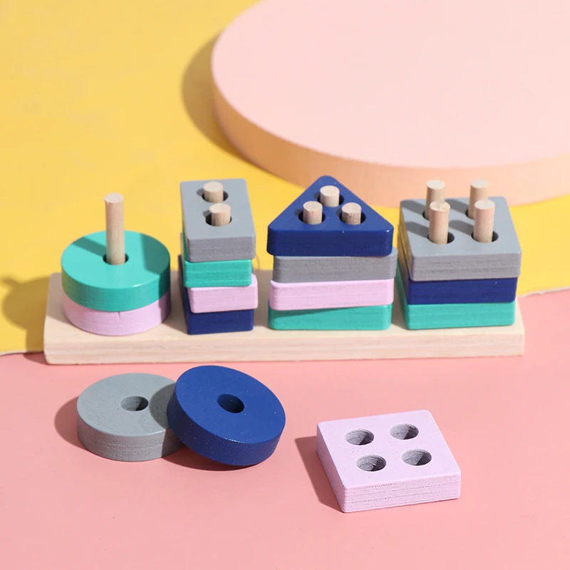 Фото Цветные когнитивные Деревянные игрушки для мальчиков и девочек подходящие формы