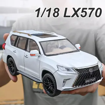 1/18 LX570 SUV Alloy Toys Car Model Simulation Diecast Large Scale Off Road Vehicles Sound Light Pull Back Decoration Boys Gifts
