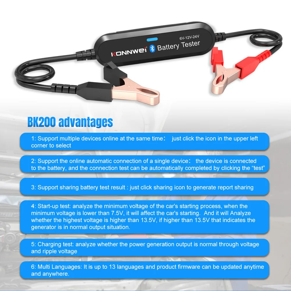 Durable High Quality Car Battery Analyzer Scanner Lead-Acid BK200 Black Bluetooth 5.0 Bluetooth Test CE FCC Rohs
Durable High Quality Car Battery Analyzer Scanner Lead-Acid BK200 Black Bluetooth 5.0 Bluetooth Test CE FCC Rohs