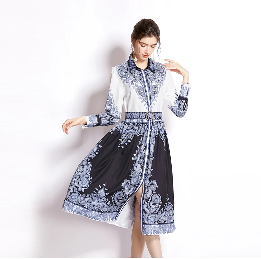 Женское праздничное платье на весну-лето, однобортное платье с отложным воротником, рукавами-фонариками, цветочным принтом, поясом и шнуров... 
Женское праздничное платье на весну-лето, однобортное платье с отложным воротником, рукавами-фонариками, цветочным принтом, поясом и шнуров...