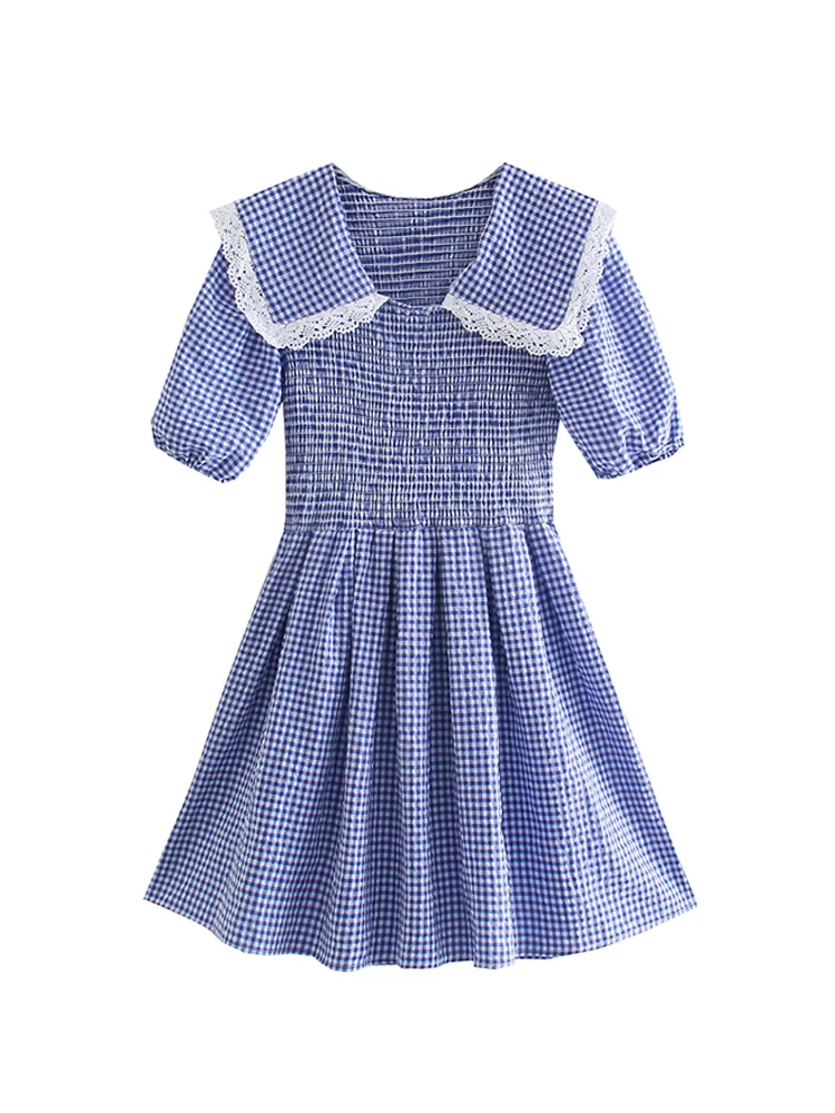 Summer Blue Plaid Peter-pan Collar Dress Women Puff Sleeve Elastic Slim A-line Pleated Mini Dresses 2022
Summer Blue Plaid Peter-pan Collar Dress Women Puff Sleeve Elastic Slim A-line Pleated Mini Dresses 2022