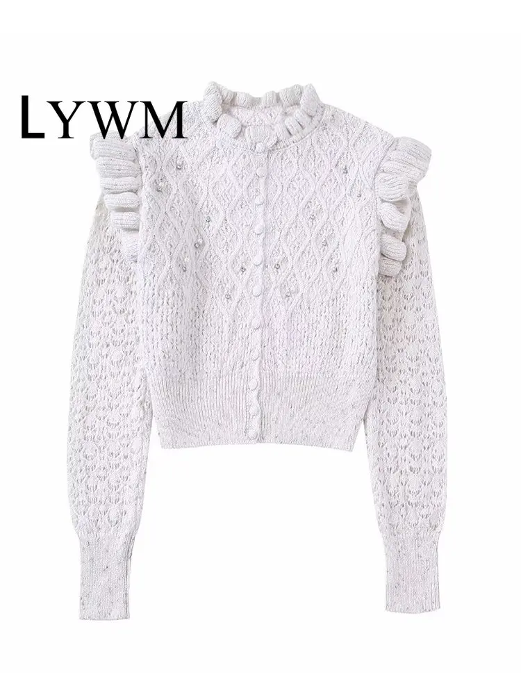Женский однотонный кардиган LYWM, модный винтажный кардиган с бисером, оборками, длинными рукавами и круглым вырезом, шикарные топы
Женский однотонный кардиган LYWM, модный винтажный кардиган с бисером, оборками, длинными рукавами и круглым вырезом, шикарные топы