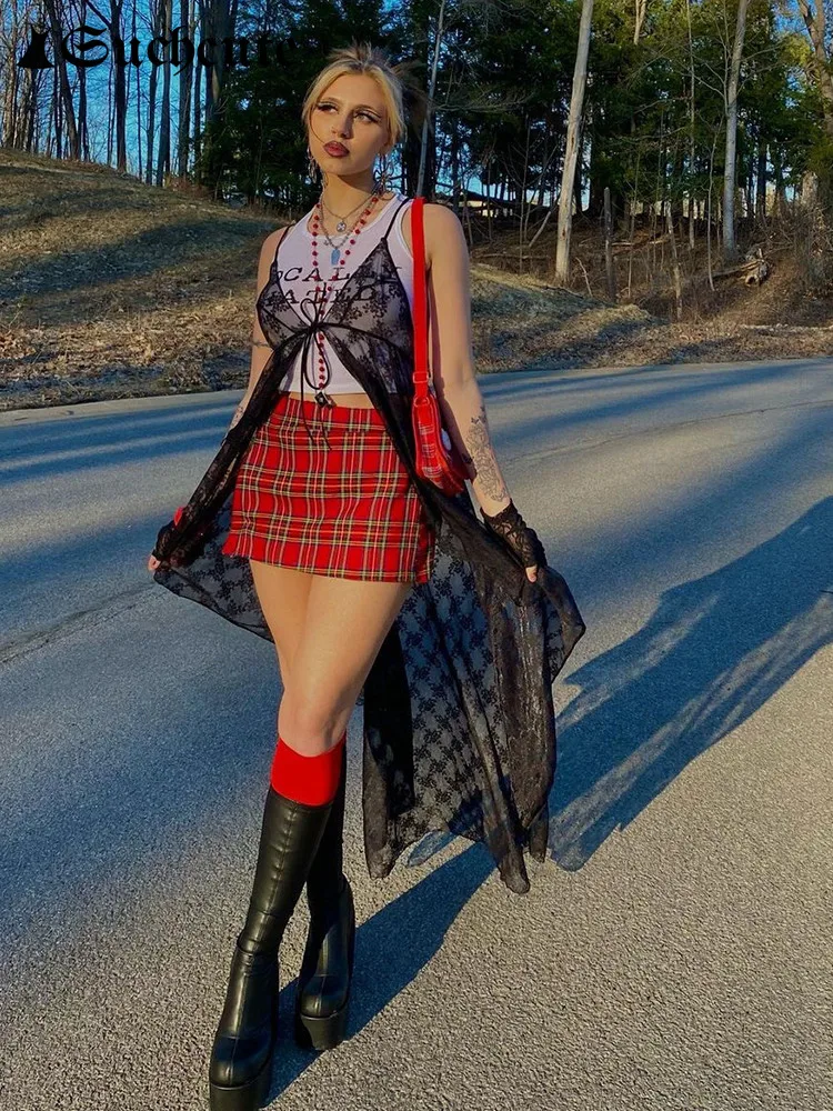 SUCHCUTE Dark Academic Lace Women Cardigan Y2K Gothic Vintage 90s Sleeveless Tees Streetwear See Though Casual Punk 90s Outwear
SUCHCUTE Dark Academic Lace Women Cardigan Y2K Gothic Vintage 90s Sleeveless Tees Streetwear See Though Casual Punk 90s Outwear