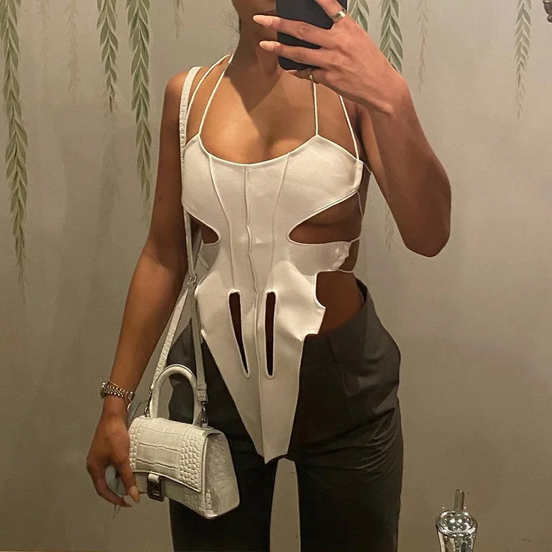 2021 Spring and Summer Sexy Solid Color Halter Cut Out Camisole Women's Clothing Backless Cleavage Tank Tops Party Clubwear Vest
2021 Spring and Summer Sexy Solid Color Halter Cut Out Camisole Women's Clothing Backless Cleavage Tank Tops Party Clubwear Vest
