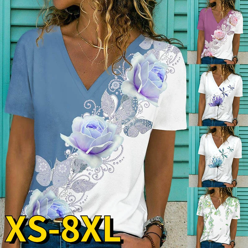 2022 New 3D Flower Theme Printing Pullover V-neck T-shirt Short Sleeve Women Top Summer Daily Fashion Casual Women's Clothing
2022 New 3D Flower Theme Printing Pullover V-neck T-shirt Short Sleeve Women Top Summer Daily Fashion Casual Women's Clothing