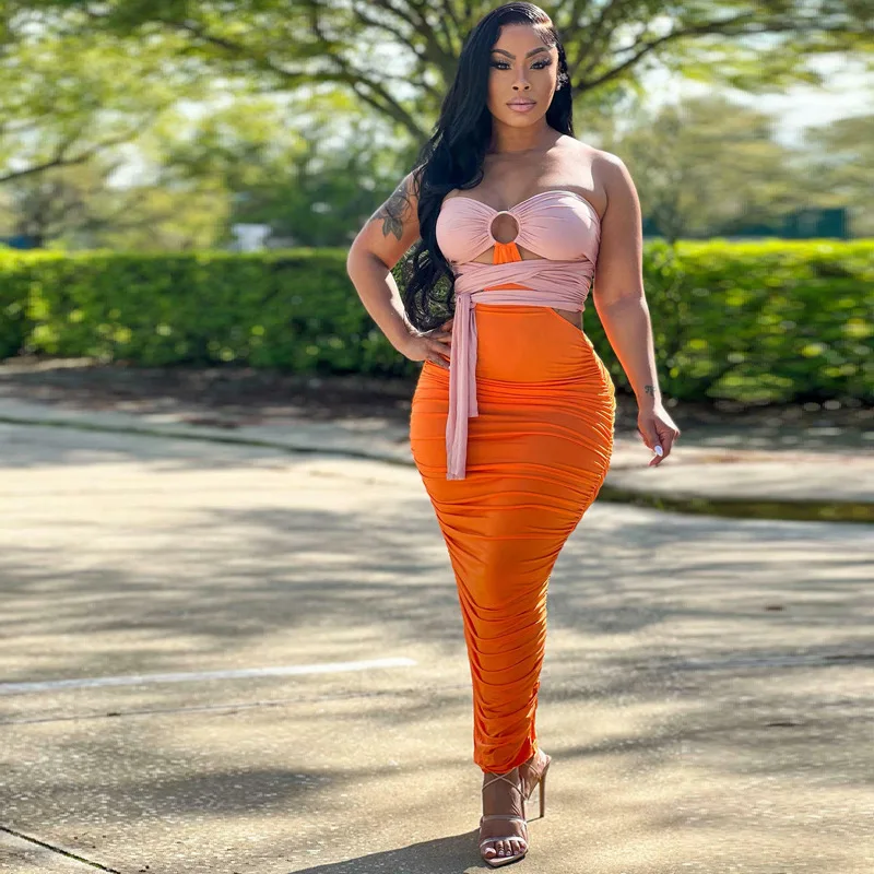 Women Summer Sexy Bodycon Long Dress Slim Fit Color Contrast Off-Shoulder Pleated Hollow-Out Chest Elastic Pencil Dresses Gown
Women Summer Sexy Bodycon Long Dress Slim Fit Color Contrast Off-Shoulder Pleated Hollow-Out Chest Elastic Pencil Dresses Gown