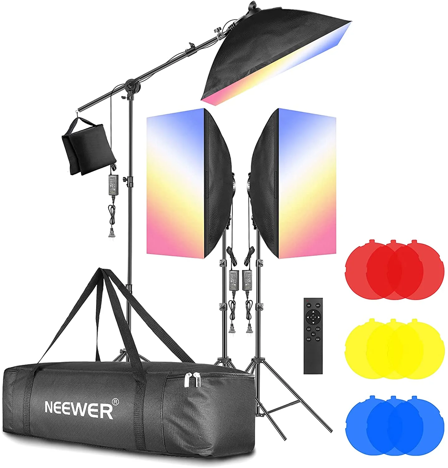Neewer 3-Pack 2.4G LED Softbox Lighting Kit With Color Filter:Softbox, 48W Dimmable LED Light Head With 2.4G Remote, Light Stand
Neewer 3-Pack 2.4G LED Softbox Lighting Kit With Color Filter:Softbox, 48W Dimmable LED Light Head With 2.4G Remote, Light Stand