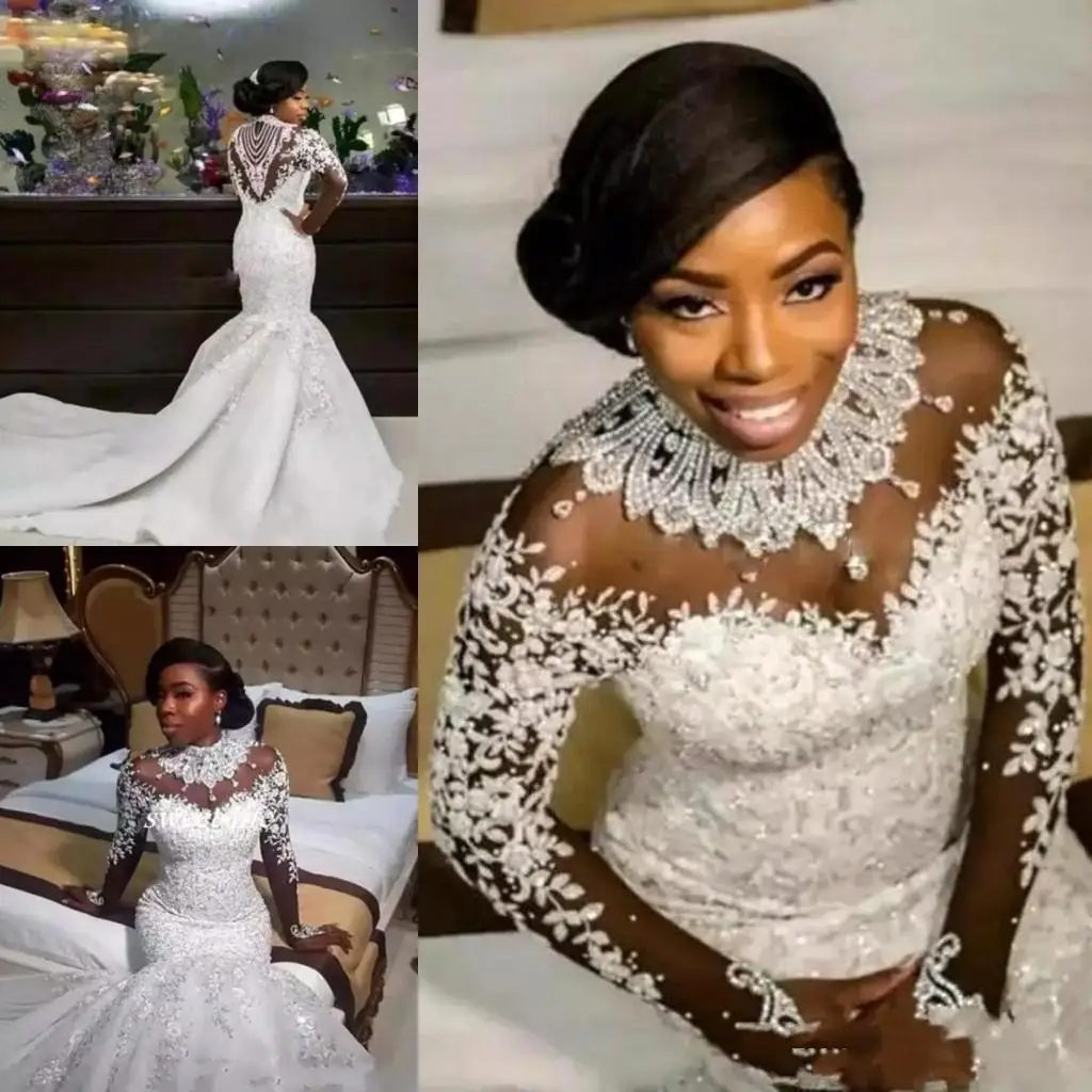 South Africa High Neck Lace Mermaid Wedding Dresses 2021 Crystals Bead Sheer Long Sleeves Illusion Back Bridal Gowns Vestido
South Africa High Neck Lace Mermaid Wedding Dresses 2021 Crystals Bead Sheer Long Sleeves Illusion Back Bridal Gowns Vestido