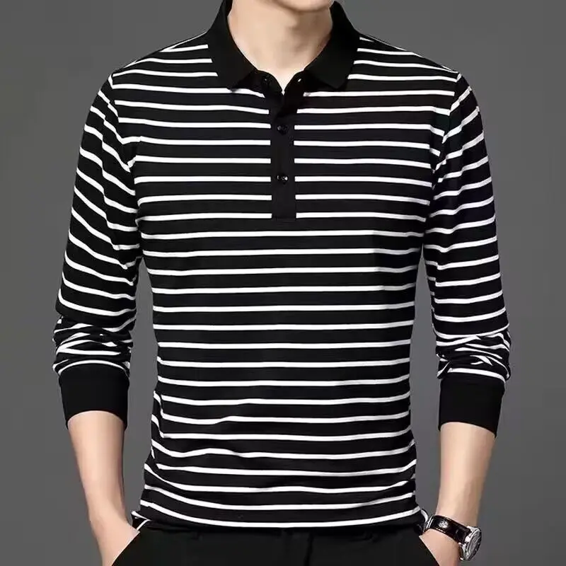 Spring and Autumn New Men's Long Sleeve T-shirt with Polo Collar Black and White Stripes Top Youth Casual Male Comfortable Shirt
Spring and Autumn New Men's Long Sleeve T-shirt with Polo Collar Black and White Stripes Top Youth Casual Male Comfortable Shirt