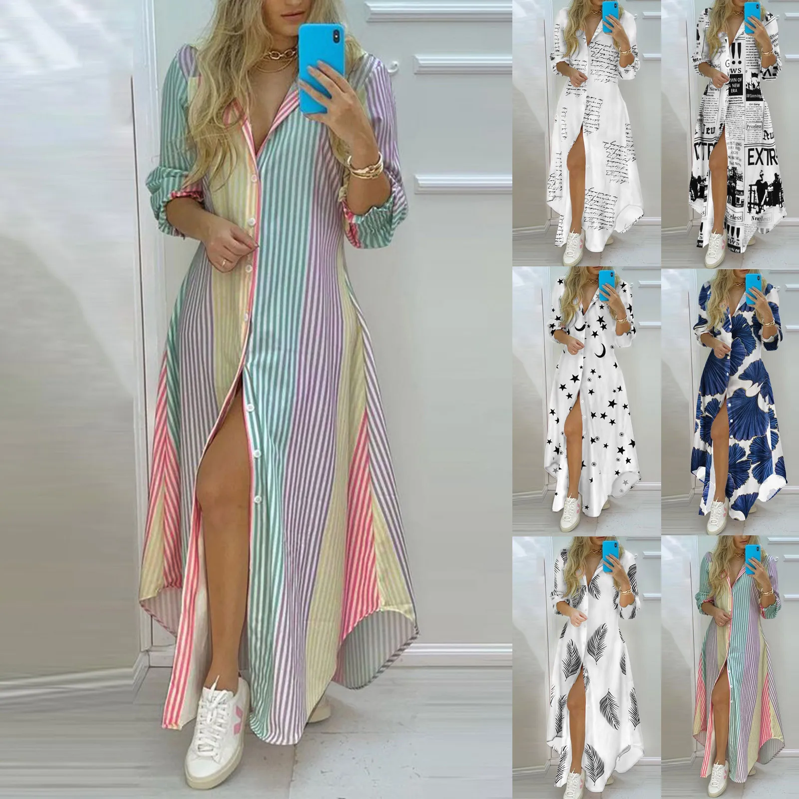 Women Printed Long Shirt Dress Casual Turn-down Collar Long Sleeve Irregular Maxi Dresses Laides Single Breasted Loose dress
Women Printed Long Shirt Dress Casual Turn-down Collar Long Sleeve Irregular Maxi Dresses Laides Single Breasted Loose dress