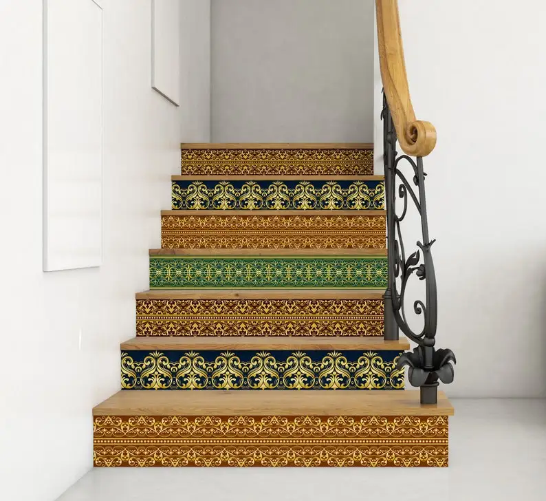 

Unique stair riser decal, decorative tiles stair sticker, removable stair riser décor strip, peel & stick stair riser SR11