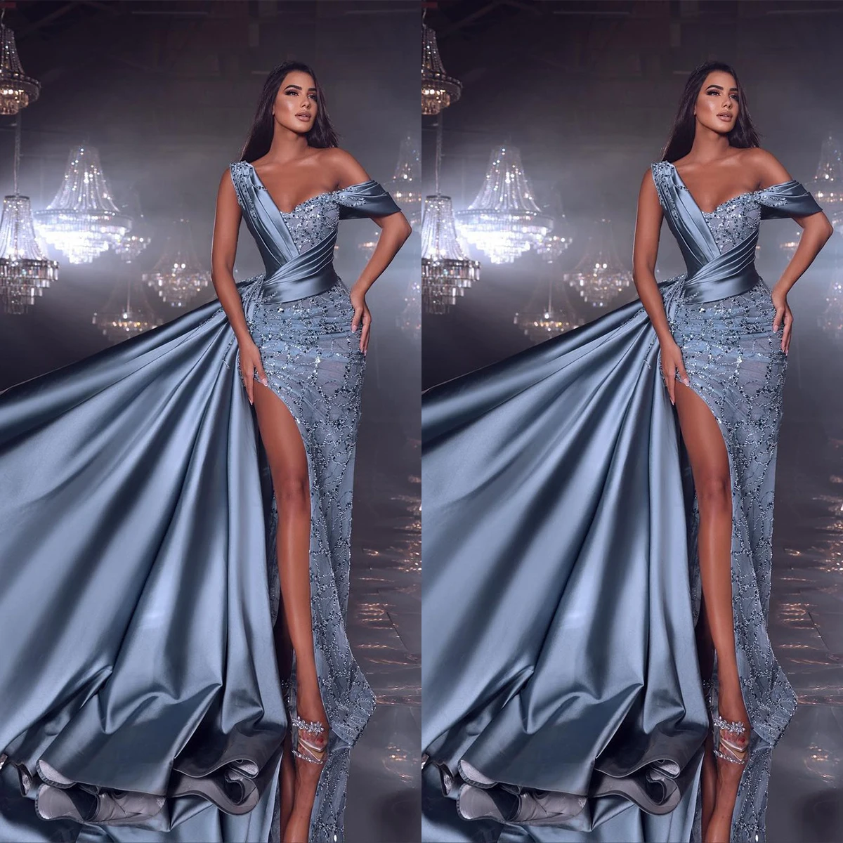 Classic One Shoulder Evening Dress Lace Sequined Illusion Prom Gowns Side Split Party Dresses Custom Made
Classic One Shoulder Evening Dress Lace Sequined Illusion Prom Gowns Side Split Party Dresses Custom Made