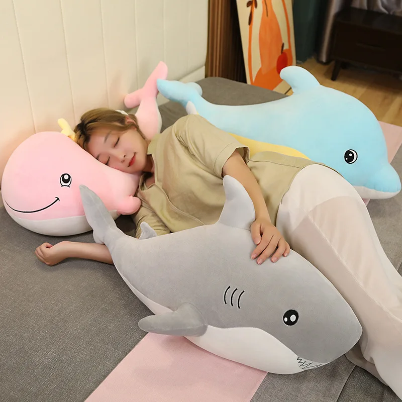 

30-80cm Marine Animal Plush Doll Cute Shark Dolphin Whale Soft Doll Kawaii Room Decoration Plushie Toy Super Soft Bed Doll