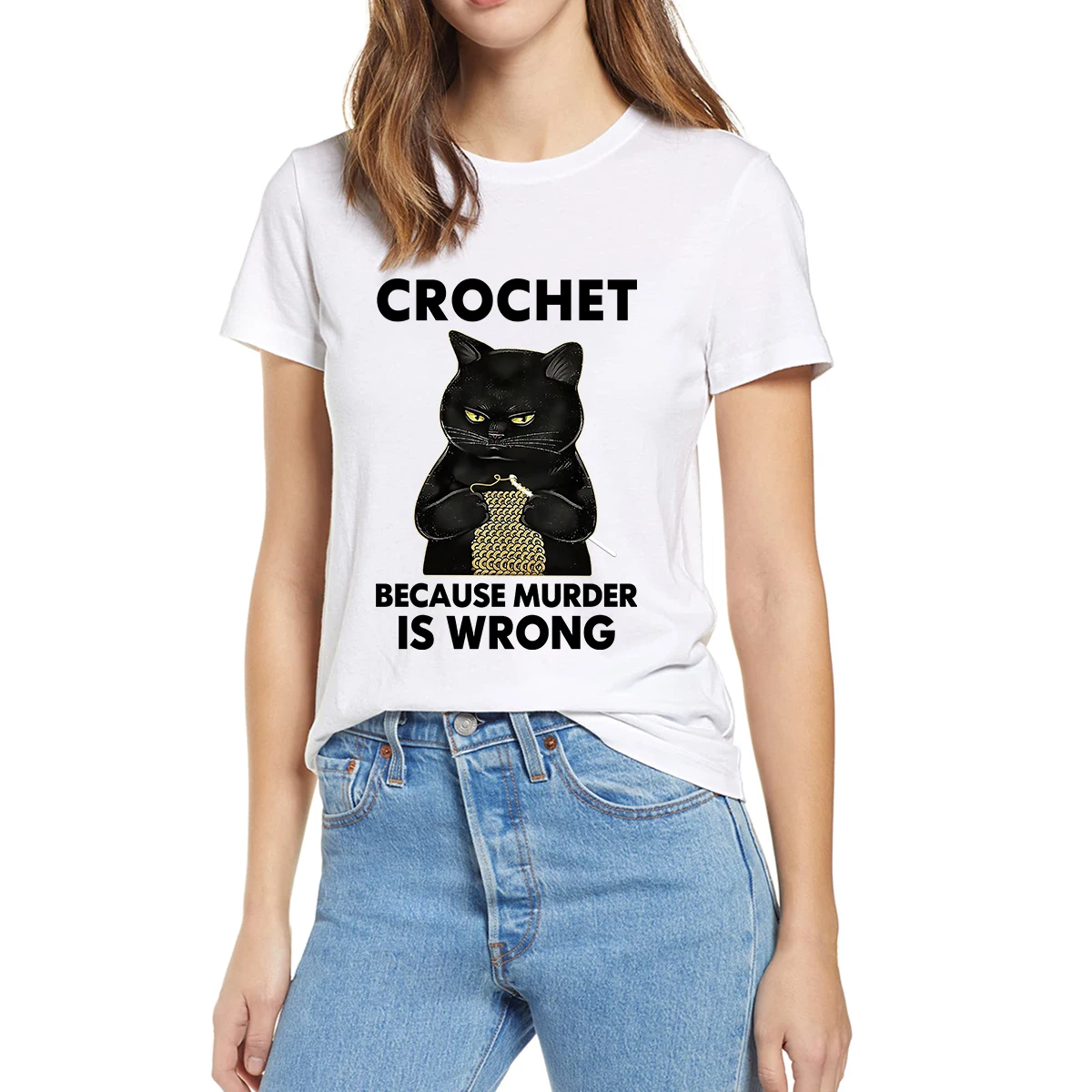 Black Cat Funny Print Women's T-Shirt Crochet Because Murder Is Wrong 100% Cotton Novelty EU Size Casual Harajuku Tops Tee
Black Cat Funny Print Women's T-Shirt Crochet Because Murder Is Wrong 100% Cotton Novelty EU Size Casual Harajuku Tops Tee