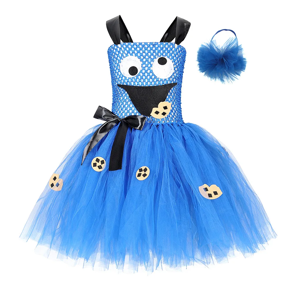 

Blue Cookie Monster Tutu Dress For Girls Halloween Costume Cartoon Tulle Kids Birthday Carnival Party Dresses Children Clothing