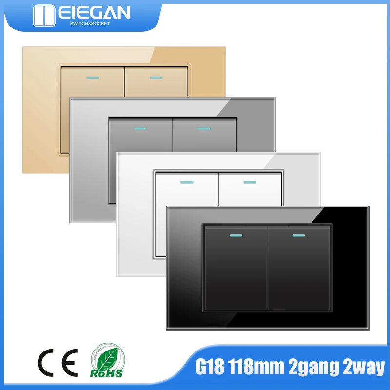 AU EU BR MX US Standard 2 Gang 2 Way Wall Light Switch Crystal Tempered Glass Panel Push Button Power Rocker Switch 118*74mm G18
AU EU BR MX US Standard 2 Gang 2 Way Wall Light Switch Crystal Tempered Glass Panel Push Button Power Rocker Switch 118*74mm G18