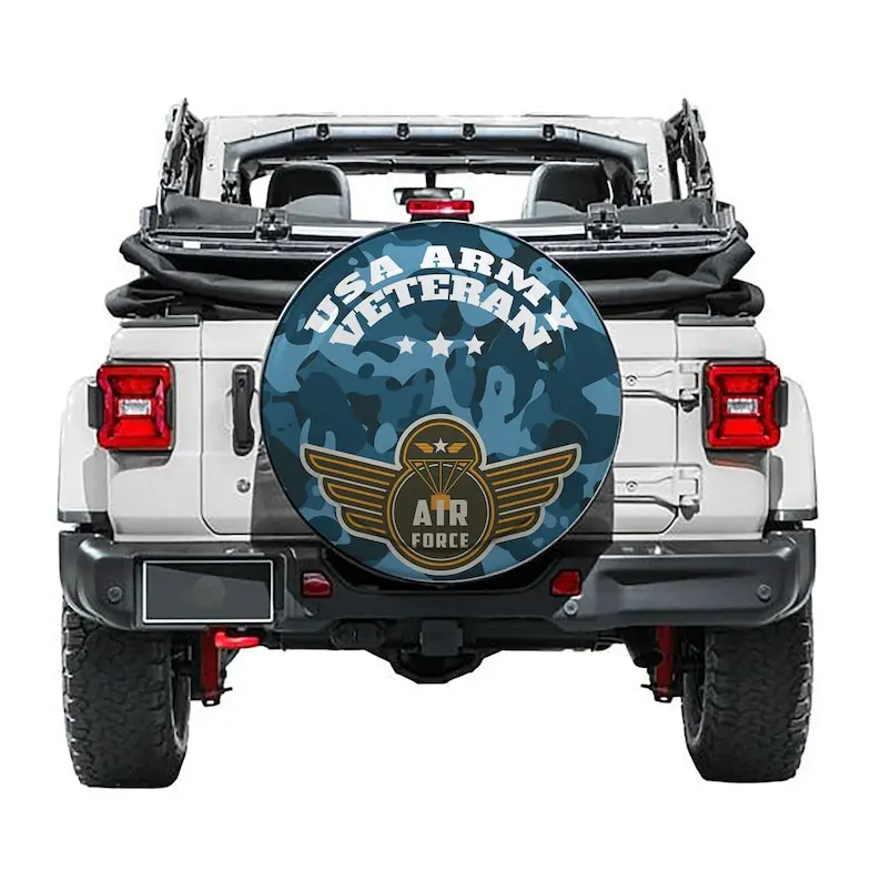 

USA Army Veteran Tire Cover - Custom Spare Tire Cover Jeep Wrangler 2018 to 2021, Jeep Liberty, Bronco, RV-with Backup Camera Ho