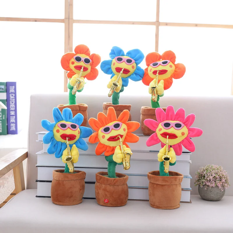 

Singing and Dancing Cactus Sun Flower Toy Simulation Sunflower Dancing Playing Saxophone Bluetooth Musical Plush Toy Baby Toys