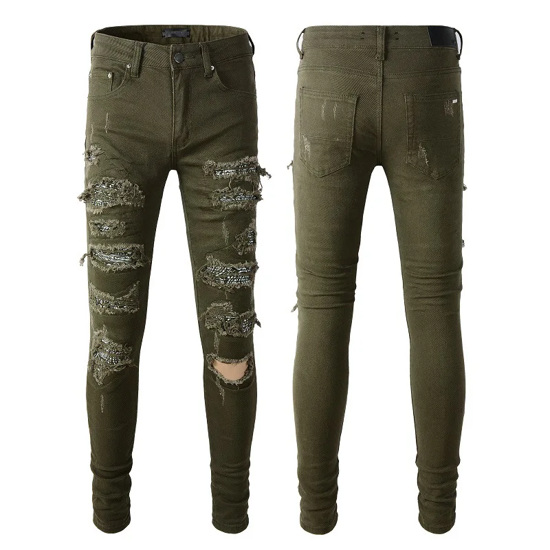 Men's Distressed Denim Pants Casual Streetwear Ripped Skinny Damaged Holes Stretch Destroyed Slim Jeans Army Green Wholesale
Men's Distressed Denim Pants Casual Streetwear Ripped Skinny Damaged Holes Stretch Destroyed Slim Jeans Army Green Wholesale