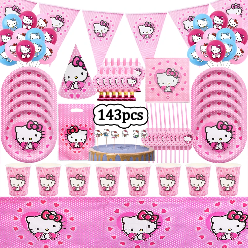 

Hello Kitty Kids Birthday Party Disposable Tableware Set Cup Plate Tablecloth Banner Wedding Balloon Girl Baby Shower Supplies