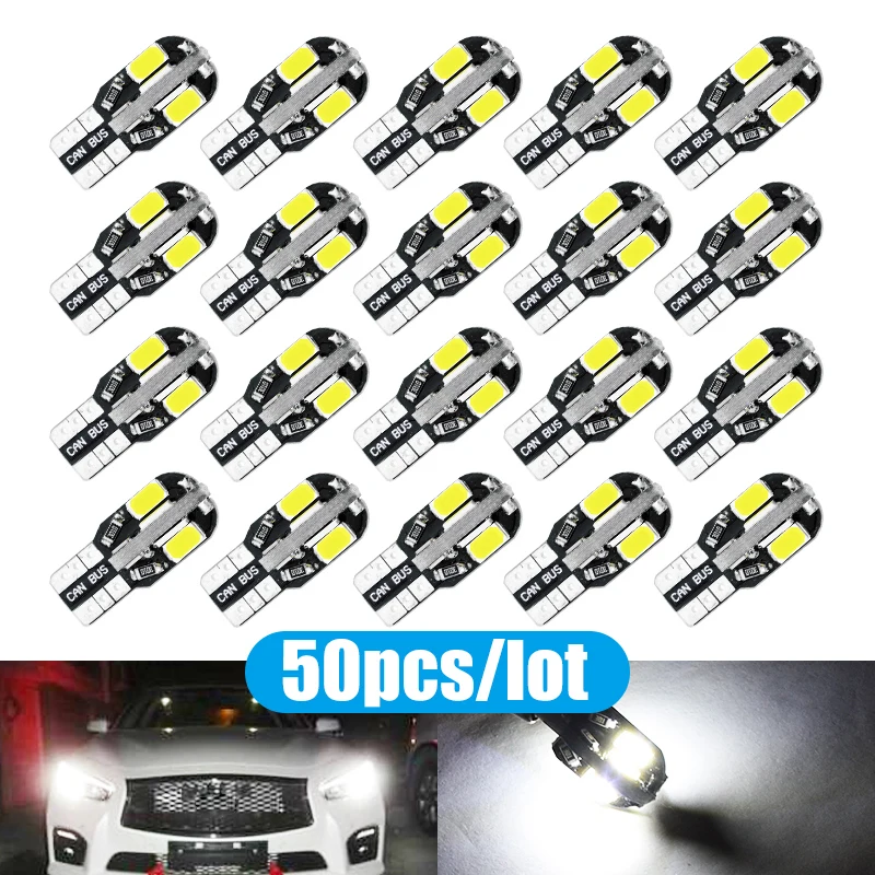 

50pcs T10 Canbus Led Bulb 194 168 W5W 5630 5730 8LED SMD Car Side Wedge Light Bulb Error Free Auto Car Clearance Light