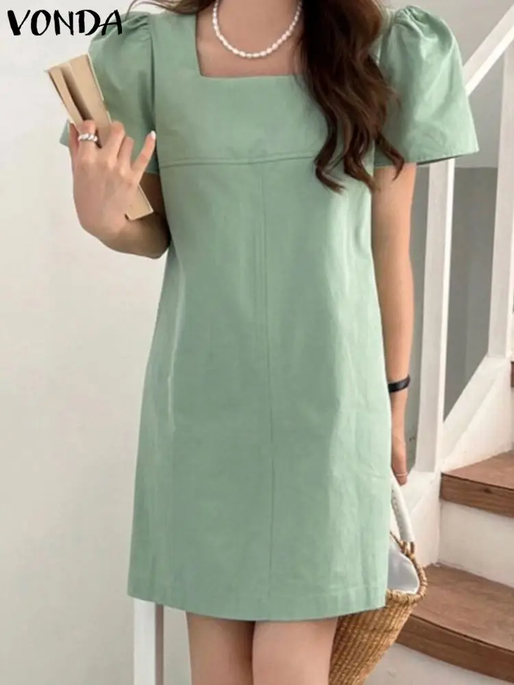 Summer Short Sleeve Mini Dress Women Sundress 2023 VONDA Elegant Casual Loose Solid Color Sexy Square Collar Short Vestidos Robe
Summer Short Sleeve Mini Dress Women Sundress 2023 VONDA Elegant Casual Loose Solid Color Sexy Square Collar Short Vestidos Robe