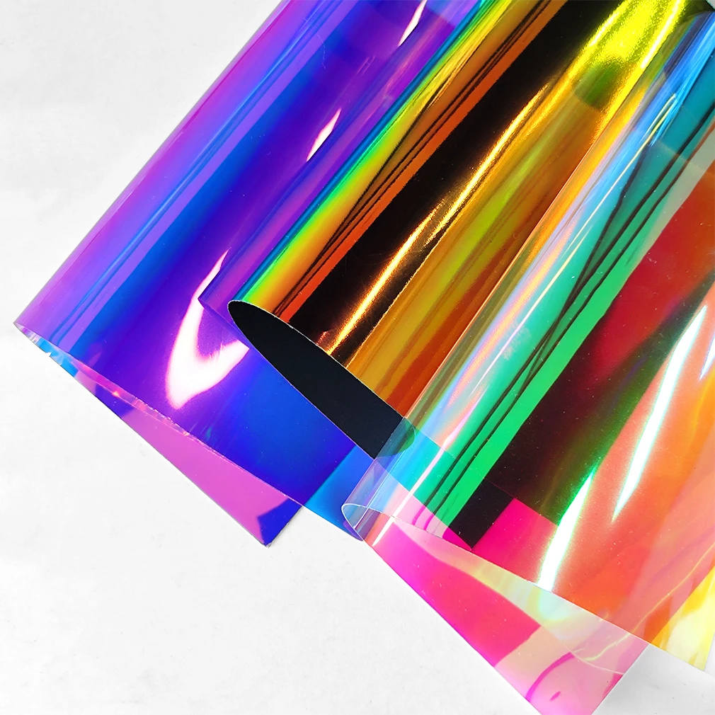 Holographic Film Clear Transparent TPU Leather Fabric Sheets Rainbow Shiny Vinyl Leatherette for Bows Crafts Bag DIY Material 
Holographic Film Clear Transparent TPU Leather Fabric Sheets Rainbow Shiny Vinyl Leatherette for Bows Crafts Bag DIY Material