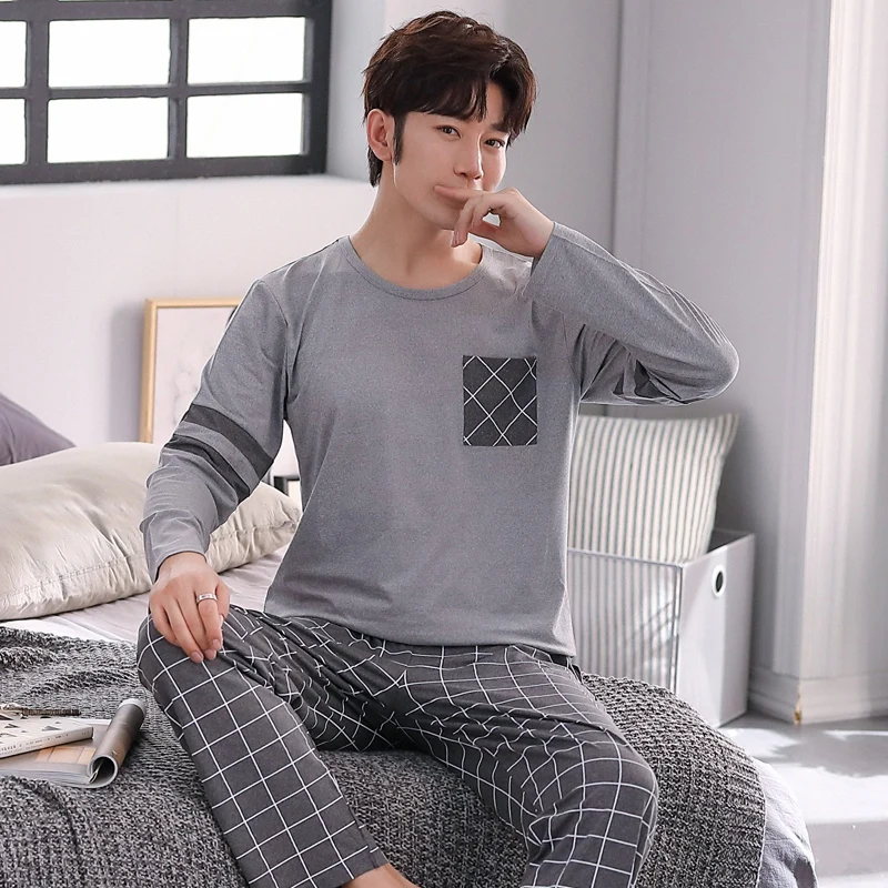 2020 Autumn Long Sleeve Casual Plaid Pajama Set for Men Korean Soft Sleepwear Suit Pyjamas Male Loungewear Homewear Home Clothes
2020 Autumn Long Sleeve Casual Plaid Pajama Set for Men Korean Soft Sleepwear Suit Pyjamas Male Loungewear Homewear Home Clothes