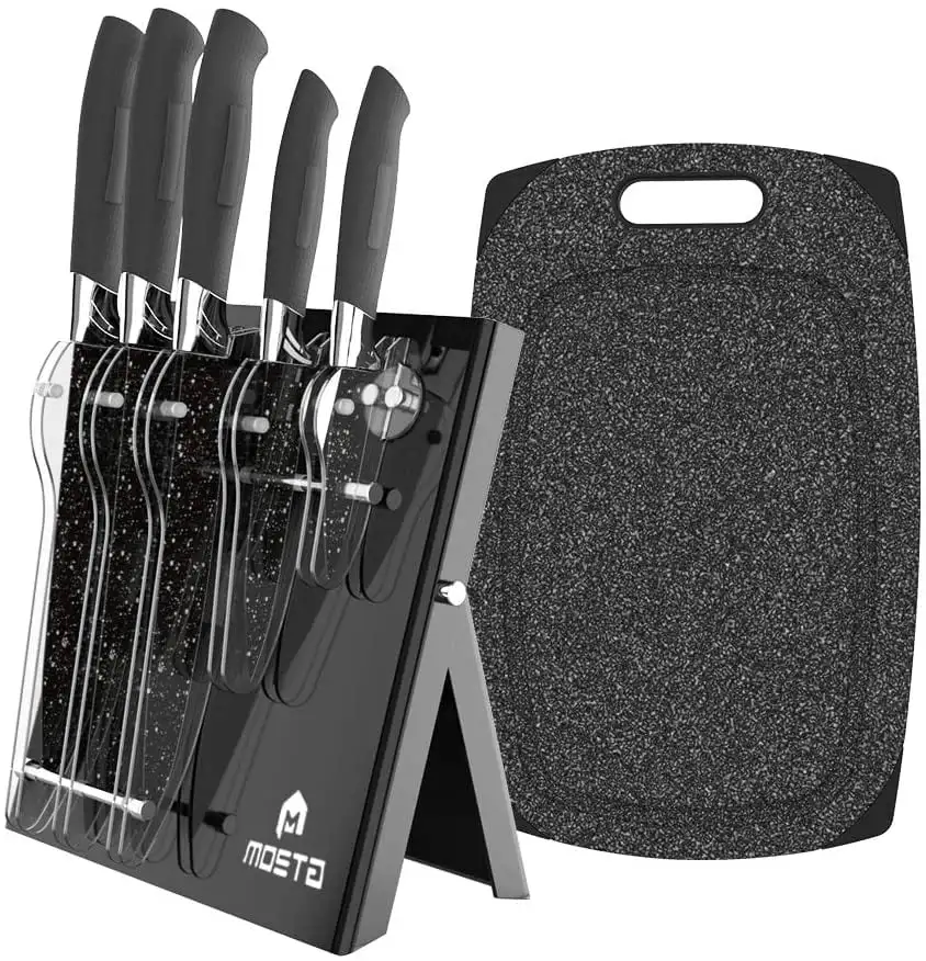 Ceramic Coated Knife Block Set with 5Pc Kitchen Knives Knife Bread Knife Slicing Knife Utility Knife Paring Knife Acrylic Stand
Ceramic Coated Knife Block Set with 5Pc Kitchen Knives Knife Bread Knife Slicing Knife Utility Knife Paring Knife Acrylic Stand