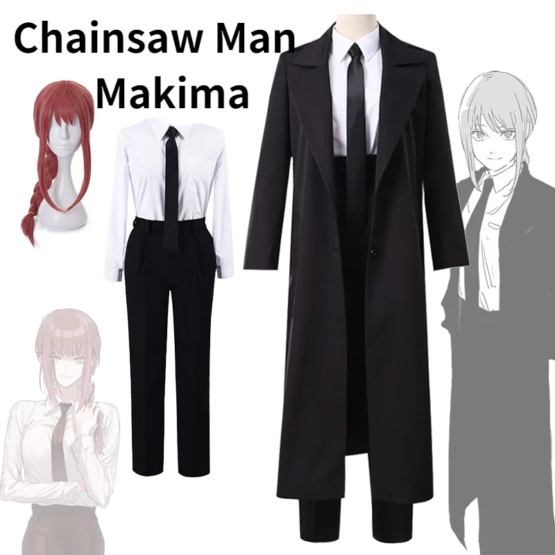 Anime Chainsaw Man Makima Cosplay Costume Black Trench Shirt Tie Pants Makima Wig Long Light Red Braid Men Women Suit Uniform
Anime Chainsaw Man Makima Cosplay Costume Black Trench Shirt Tie Pants Makima Wig Long Light Red Braid Men Women Suit Uniform