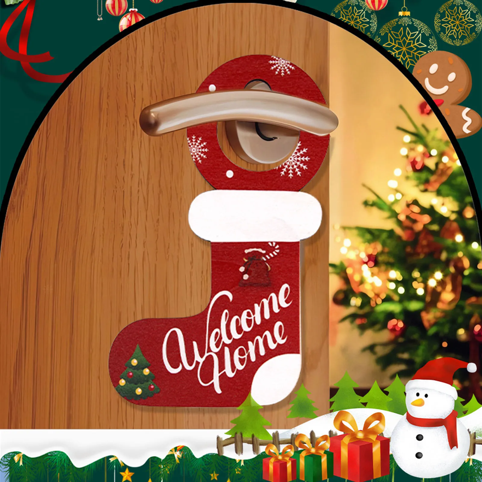 

Деревянный мультяшный Рождественский носок, Санта-Клаус, снеговик, подвесные рождественские украшения для дома, рождественские украшения для дверных ручек