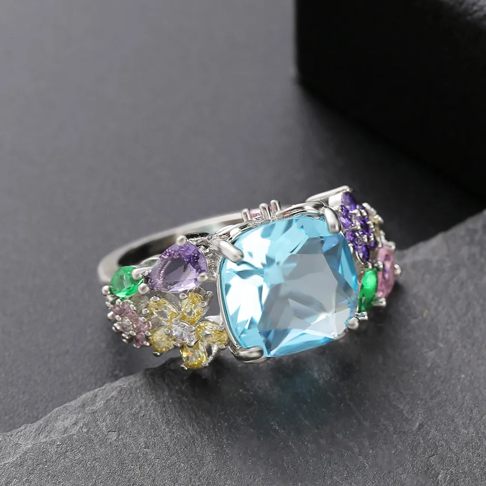 Hot Sale New Multicolor Gemstone Square Princess Ring European And American Imitation Diamond Zircon Engagement Rings
Hot Sale New Multicolor Gemstone Square Princess Ring European And American Imitation Diamond Zircon Engagement Rings