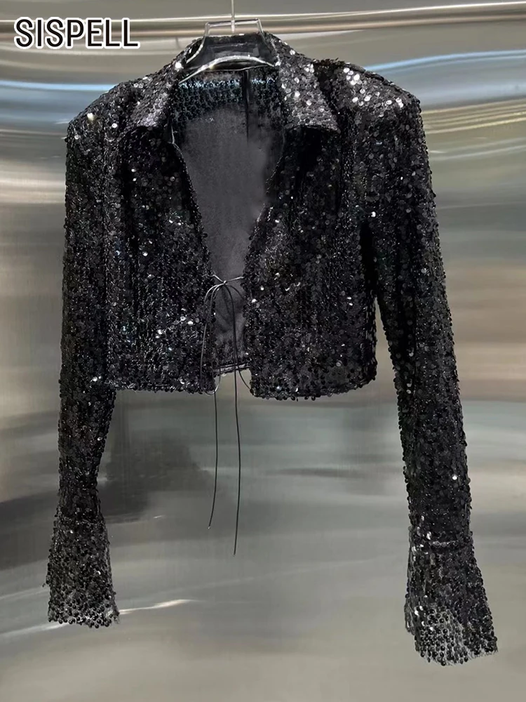 SISPELL Sequins Jacket For Women Lapel Long Sleeve Patchwork Lace Up Temperament Jackets Female Autumn Clothing Fashion Style
SISPELL Sequins Jacket For Women Lapel Long Sleeve Patchwork Lace Up Temperament Jackets Female Autumn Clothing Fashion Style