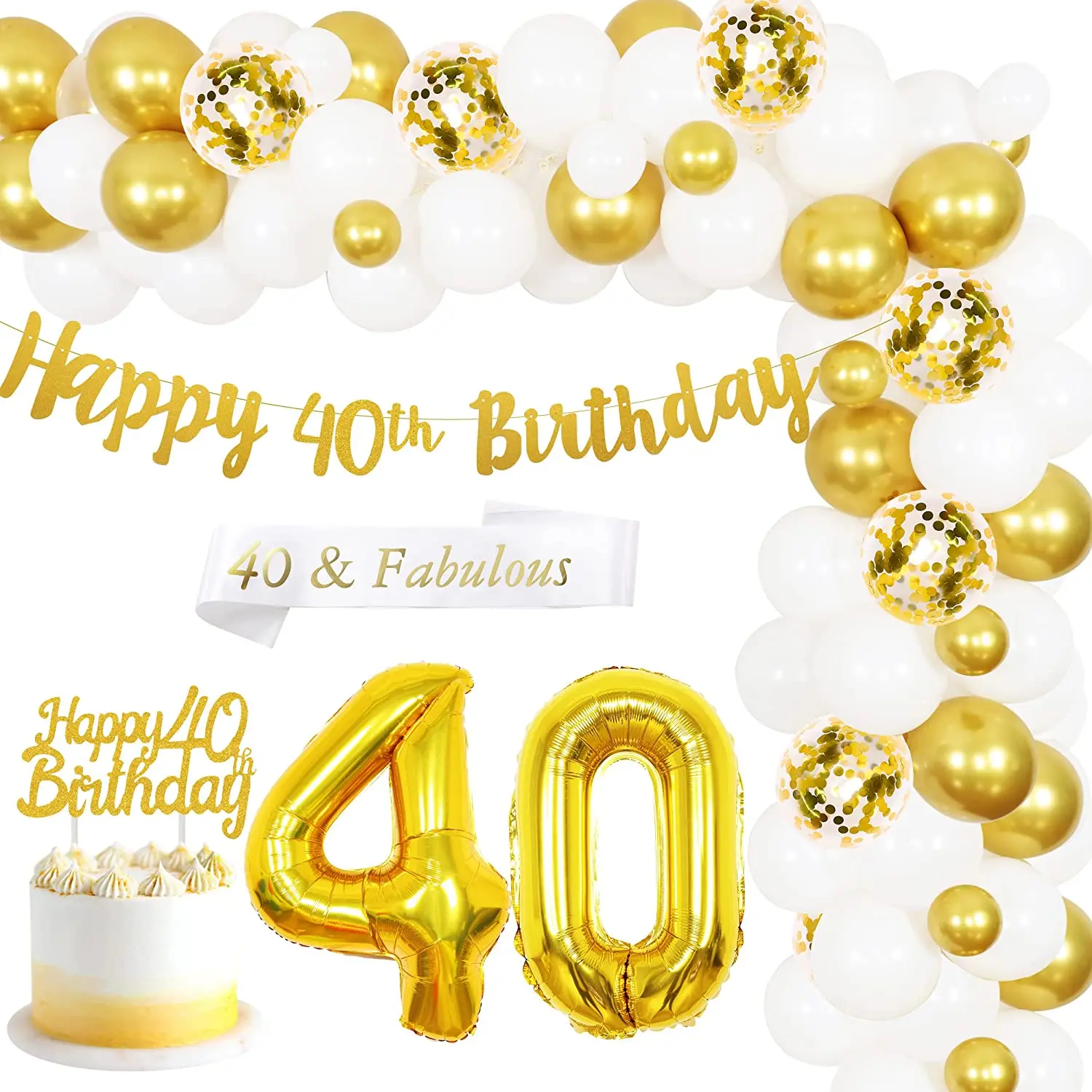 White Gold Series 40/50/60/70 Birthday Balloon Garland Kit Happy Birthday Banner Cake Topper Ladies Birthday Party Supplies
White Gold Series 40/50/60/70 Birthday Balloon Garland Kit Happy Birthday Banner Cake Topper Ladies Birthday Party Supplies