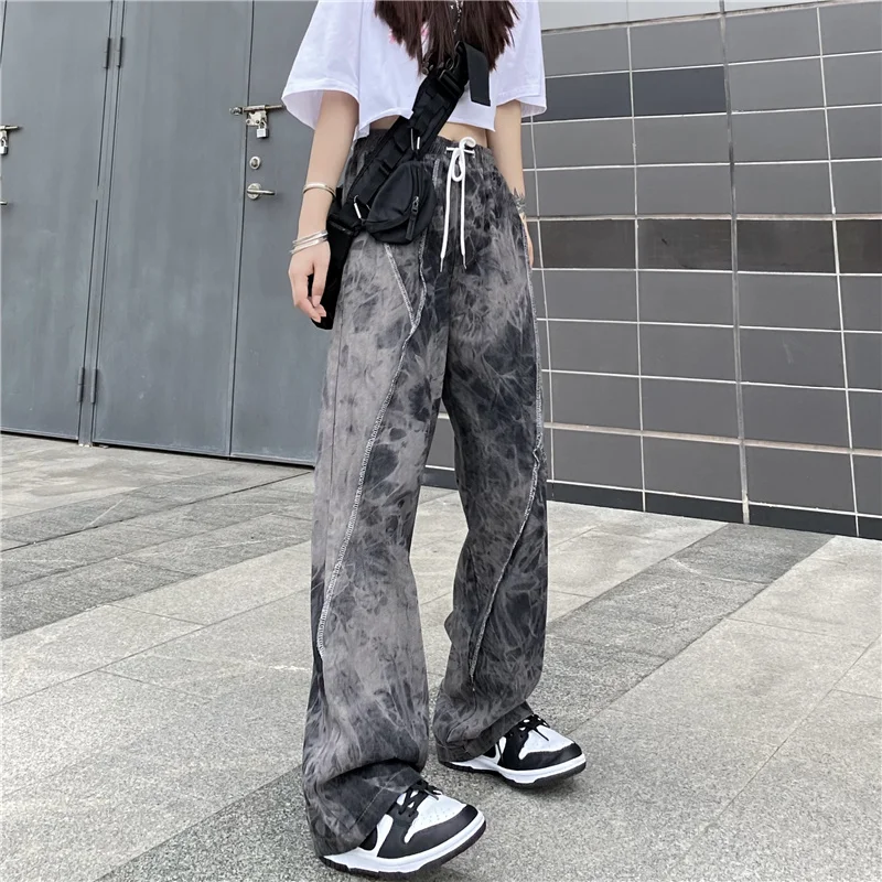 Fashion Tie-dye Contrast Bright Line Drawstring High Waist Loose Straight Leg Cargo Trousers Women Streetwear Harajuku Trousers
Fashion Tie-dye Contrast Bright Line Drawstring High Waist Loose Straight Leg Cargo Trousers Women Streetwear Harajuku Trousers