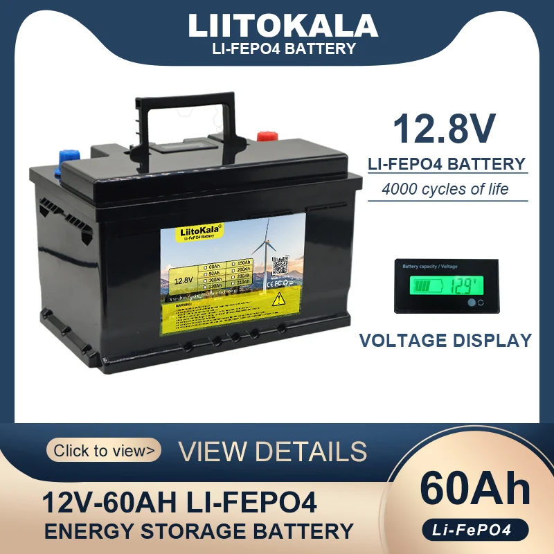 LiitoKala 12.8V 60AH LiFePO4 Battery 12V Lithium Iron Phosphate Batteries Cycles Inverter Car lighter Solar Wind EU US Tax Free
LiitoKala 12.8V 60AH LiFePO4 Battery 12V Lithium Iron Phosphate Batteries Cycles Inverter Car lighter Solar Wind EU US Tax Free