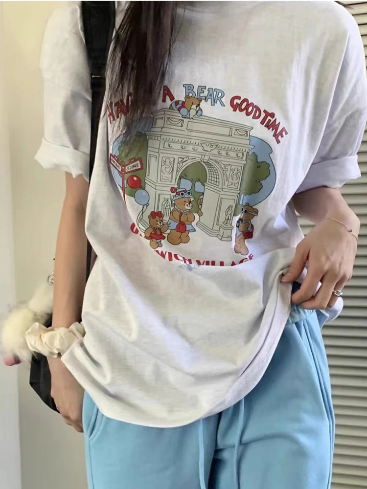 Cartoon Print T-shirt Women Summer New O-neck Short Sleeve T-shirts Cotton Korean Loose Girl Tees Casual All-match Female Top
Cartoon Print T-shirt Women Summer New O-neck Short Sleeve T-shirts Cotton Korean Loose Girl Tees Casual All-match Female Top