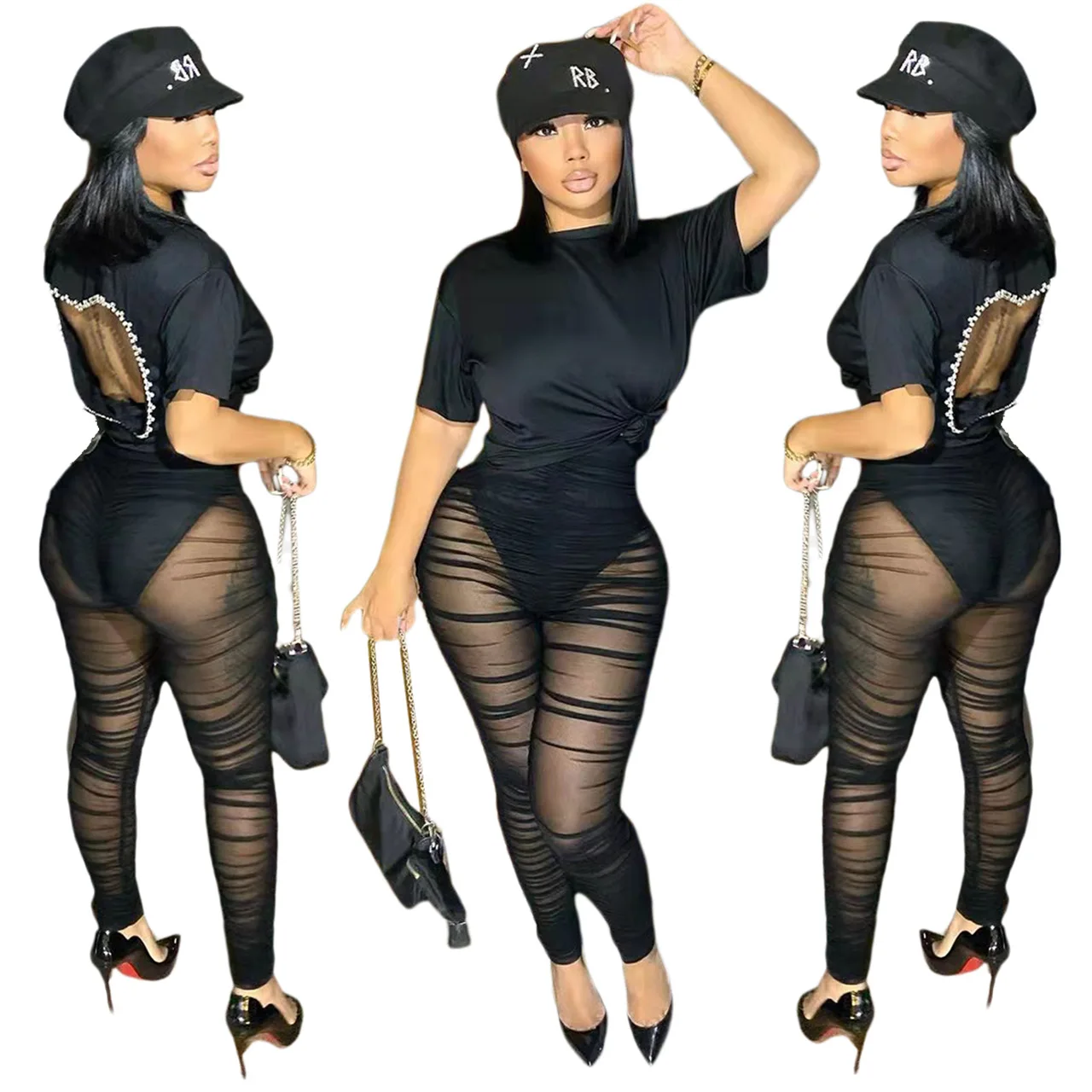 Fashion women's sexy solid color mesh see-through hollow sleeveless vest trousers two-piece set
Fashion women's sexy solid color mesh see-through hollow sleeveless vest trousers two-piece set