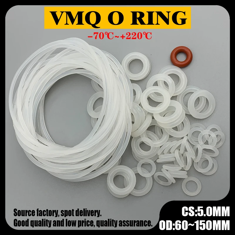 10Pcs Silicone Ring Gasket CS 5mm OD60mm ~ 150mm VMQ White Food Grade Waterproof Washer Rubber Silicone Gasket Rubber O-Ring
10Pcs Silicone Ring Gasket CS 5mm OD60mm ~ 150mm VMQ White Food Grade Waterproof Washer Rubber Silicone Gasket Rubber O-Ring