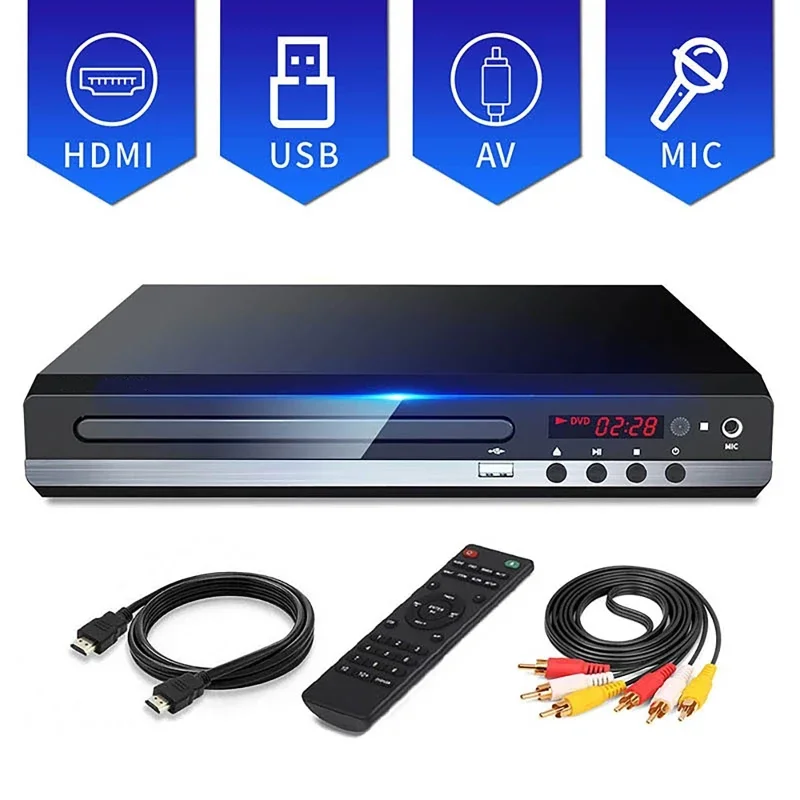 

DVD Player High-defination 1080P Home DVD Player Box For TV All Region Free DVD CD-Discs Player AV-Output Built-in MIC-port