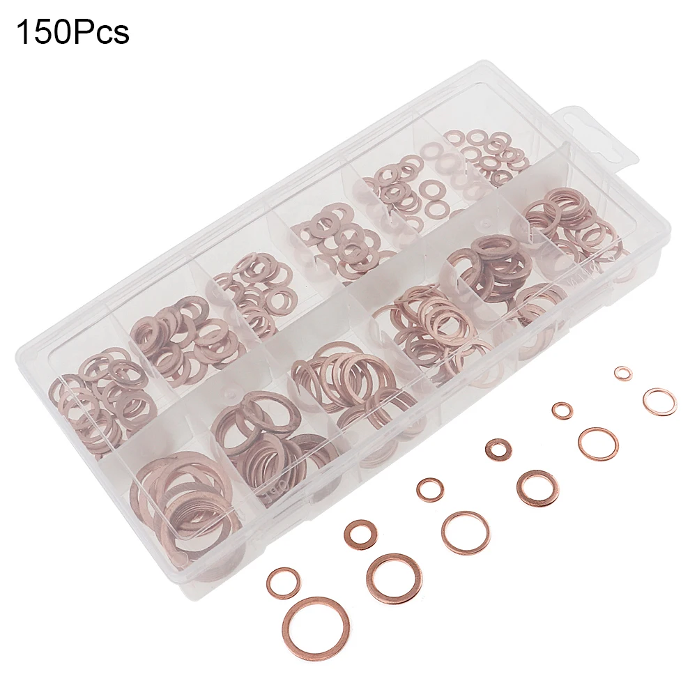 150pcs Home Mechanical Hardware Gaskets Kit Mechanical Sealed Copper Washers Set with 12 Sizes for Sump Plugs Hydraulic Fittings
150pcs Home Mechanical Hardware Gaskets Kit Mechanical Sealed Copper Washers Set with 12 Sizes for Sump Plugs Hydraulic Fittings