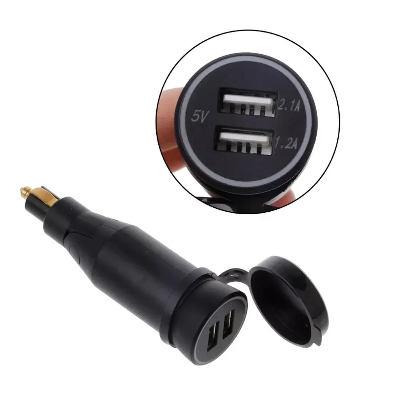 

DIN3.1A Motorcycle Waterproof Power Adapter Dual USB Charger With Cigarette Lighter For BMW Hella DIN Motor